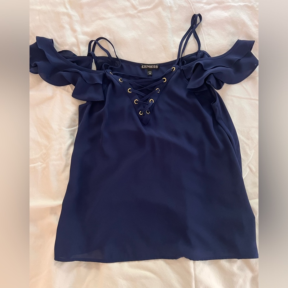 Express Size Medium Blue Chiffon Top Like New!